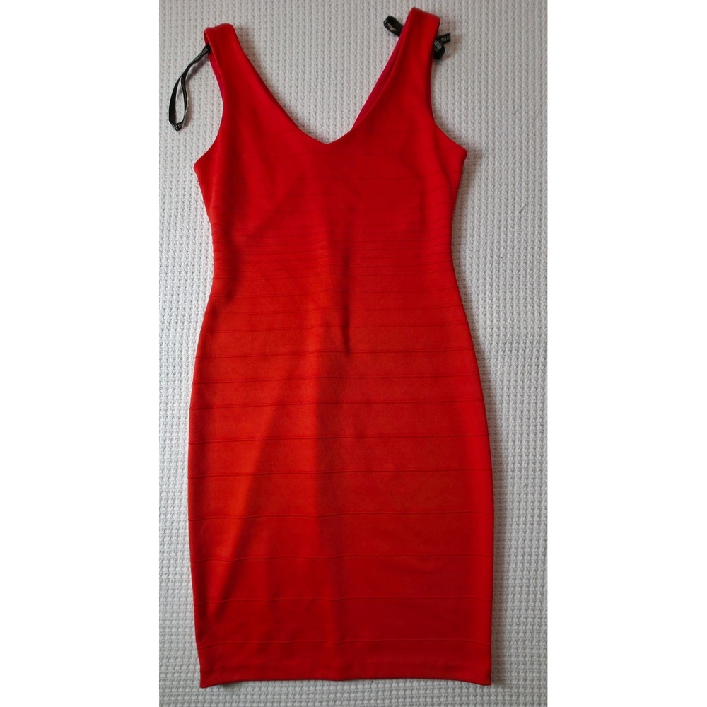 Bisou Bisou Bandage Dress Womens 6 Red Fair V-Neck Sleeveless Bodycon Ribbed